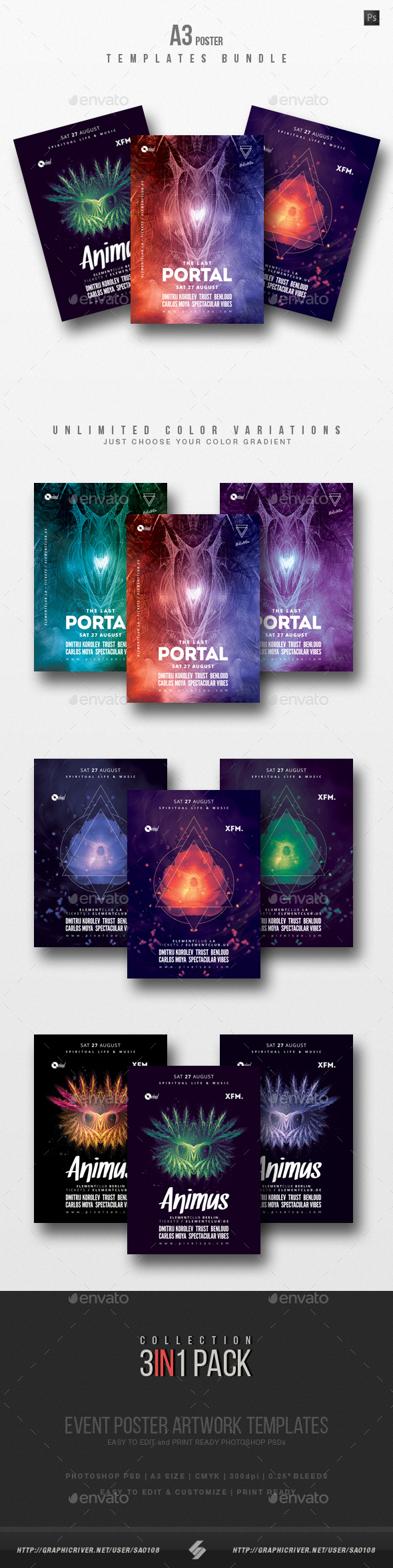 Progressive Sound vol.6 - Party Flyer / Poster Templates Bundle - Clubs & Parties Events