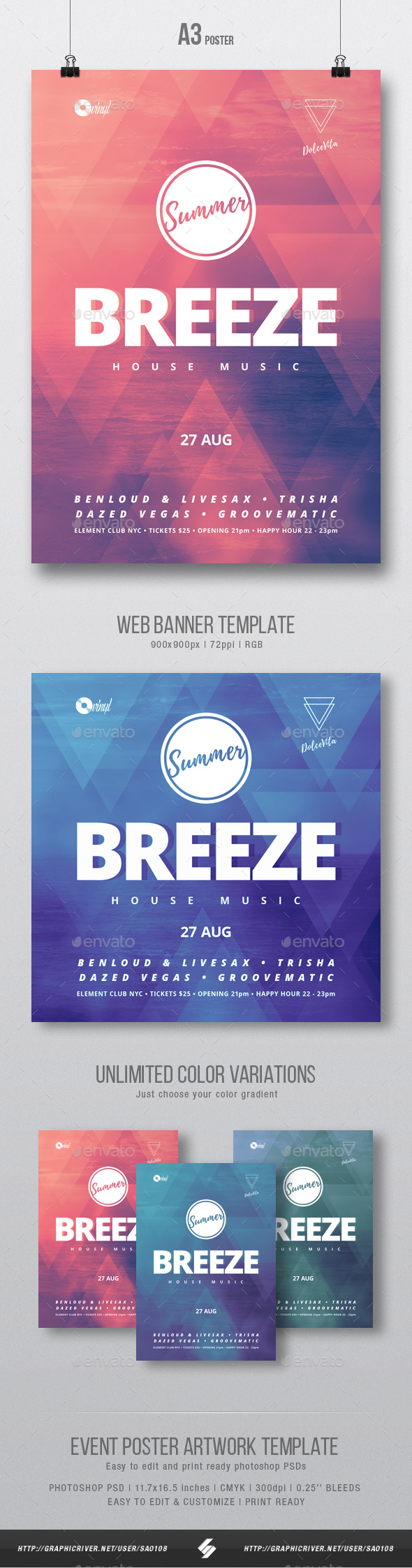 Summer Breeze - House Music Party Flyer / Poster Template A3 - Clubs & Parties Events