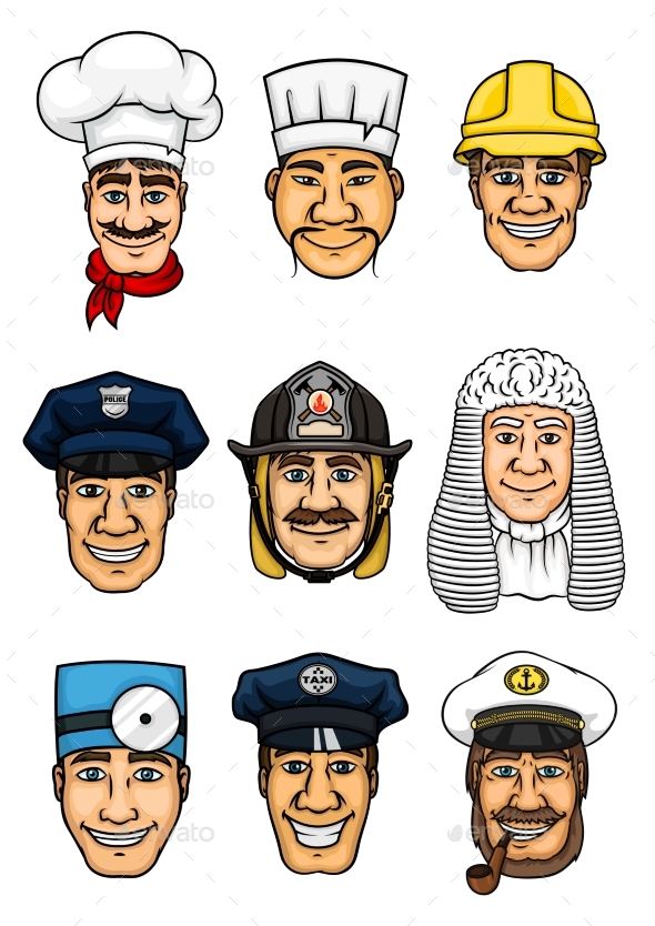 Professions Cartoon Icon Set for Occupation Design - People Characters