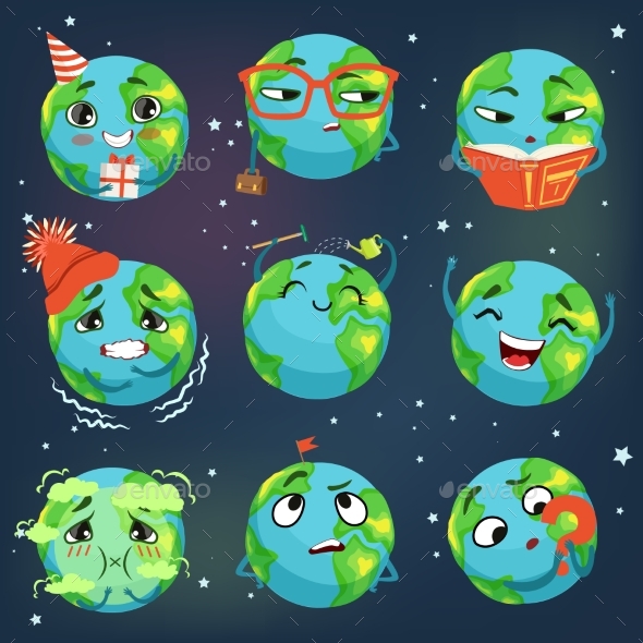 Earth Emoji Showing Different Emotions - Miscellaneous Characters