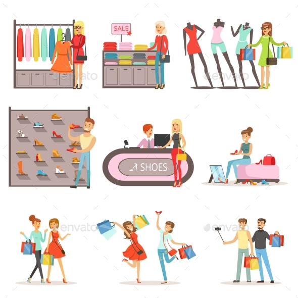 People Shopping and Buying Clothes - Man-made Objects Objects