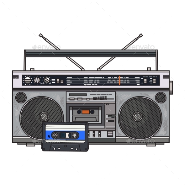 Audio Tape Recorder, Ghetto Boom Box and Audiotape - Technology Conceptual