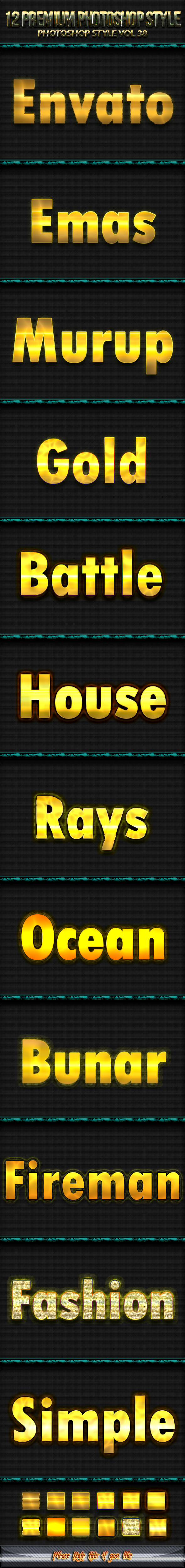 12 Photoshop Premium Gold Text Effect Styles Vol 38 - Text Effects Styles