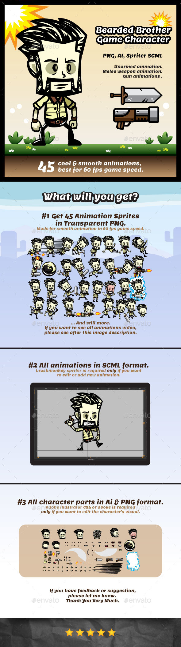 Bearded Bro Game Character Sprites - Sprites Game Assets
