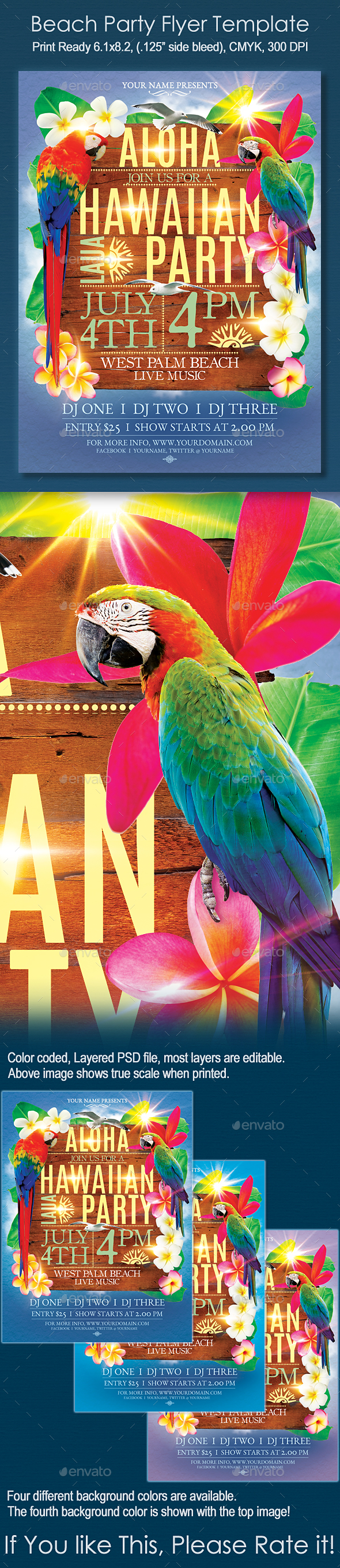 Hawaiian Beach Party Flyer - Clubs & Parties Events