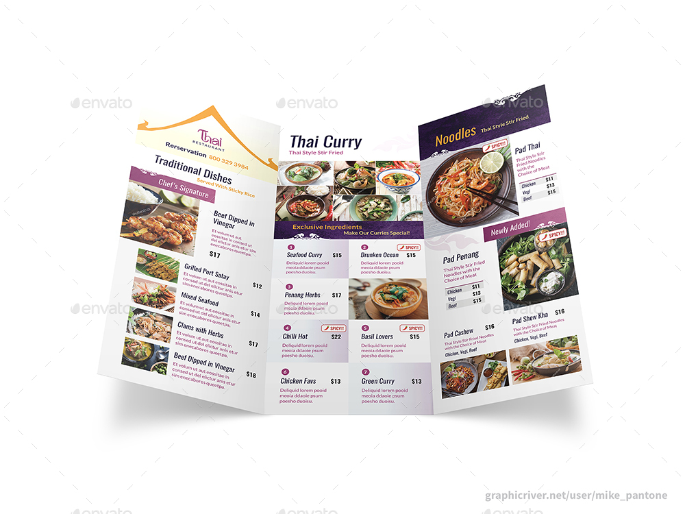 Thai Restaurant Trifold Menu 4 in Menu Templates - product preview 3