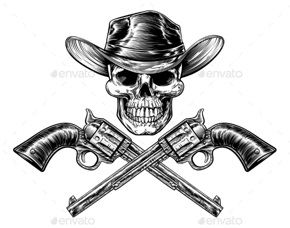Sheriff Star Hat Skull and Pistols - Miscellaneous Vectors
