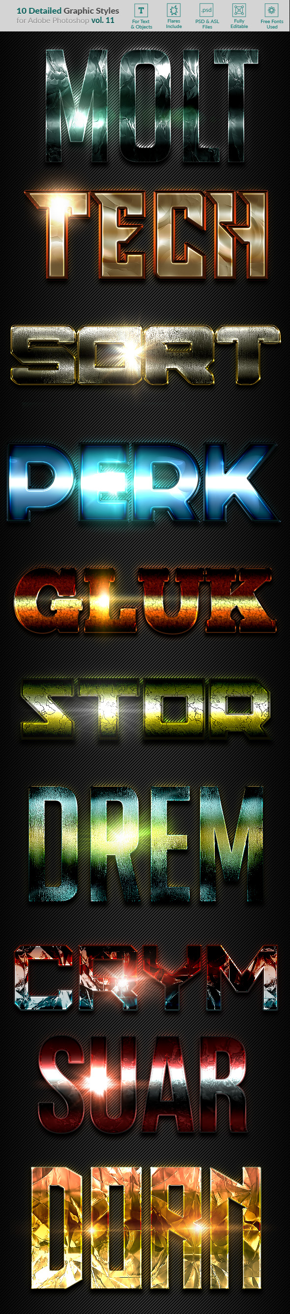 10 Text Effects Vol. 11 - Styles Photoshop