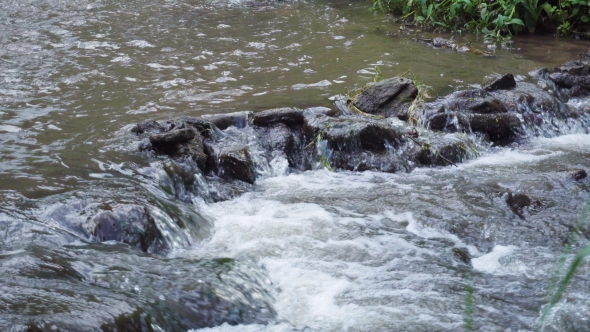 Waterfall Mountain Close Water Rocks in Summer alt
