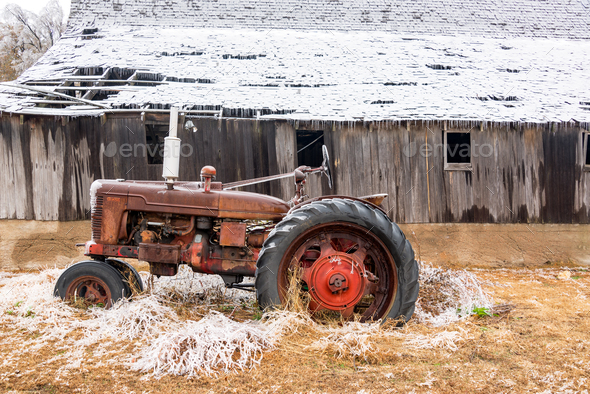 Old Tractor in Winter - Stock Photo - Images