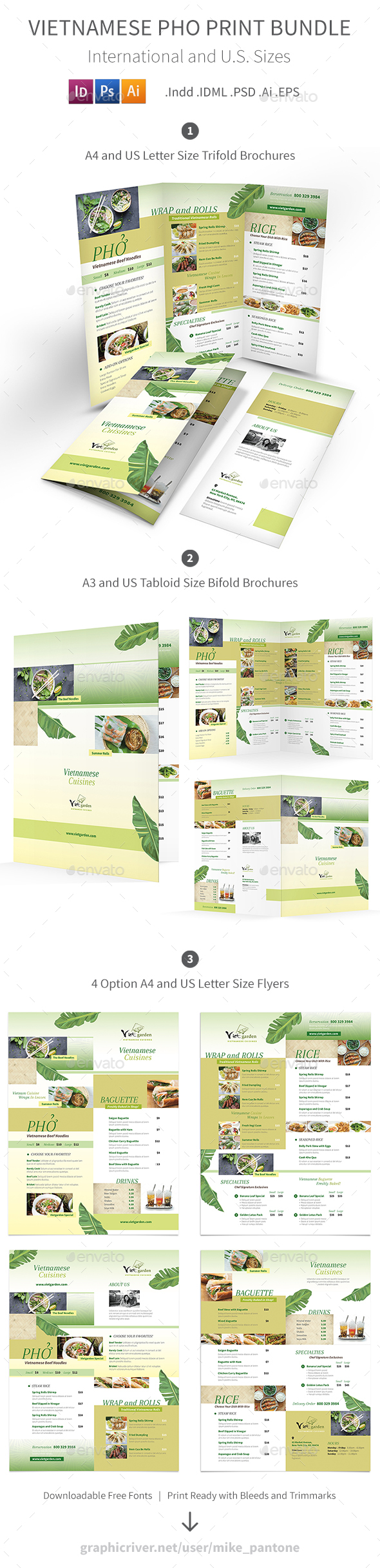 Vietnamese Pho Menu Print Bundle 3 - Food Menus Print Templates