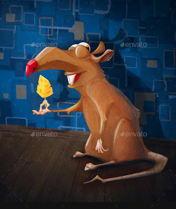 A Happy Rat with a Piece of Cheese - Print Product Mock-Ups
