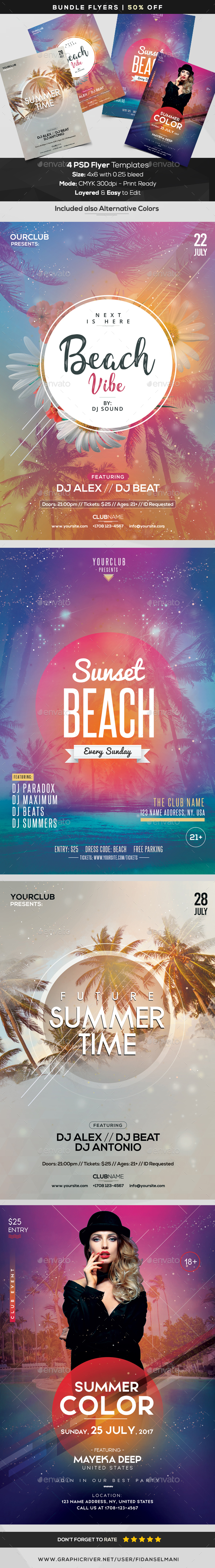 4 PSD Flyers - Summer Bundle - Clubs & Parties Events