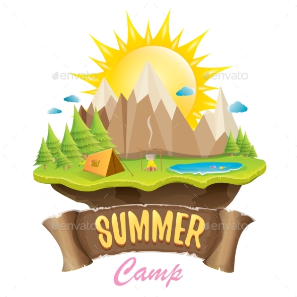 Vector Summer Camping Concept Illustration - Landscapes Nature