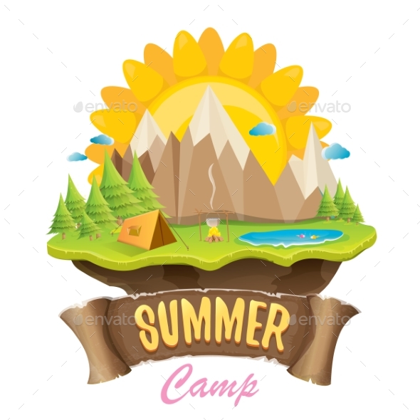 Vector Summer Campinng Concept Illustration - Landscapes Nature