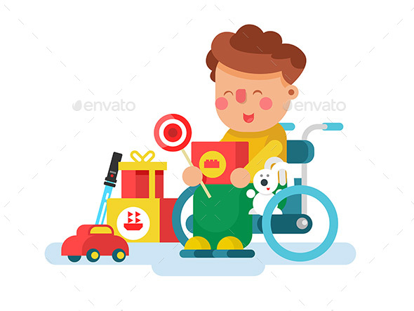 Boy in a Wheel Chair with Toys - People Characters