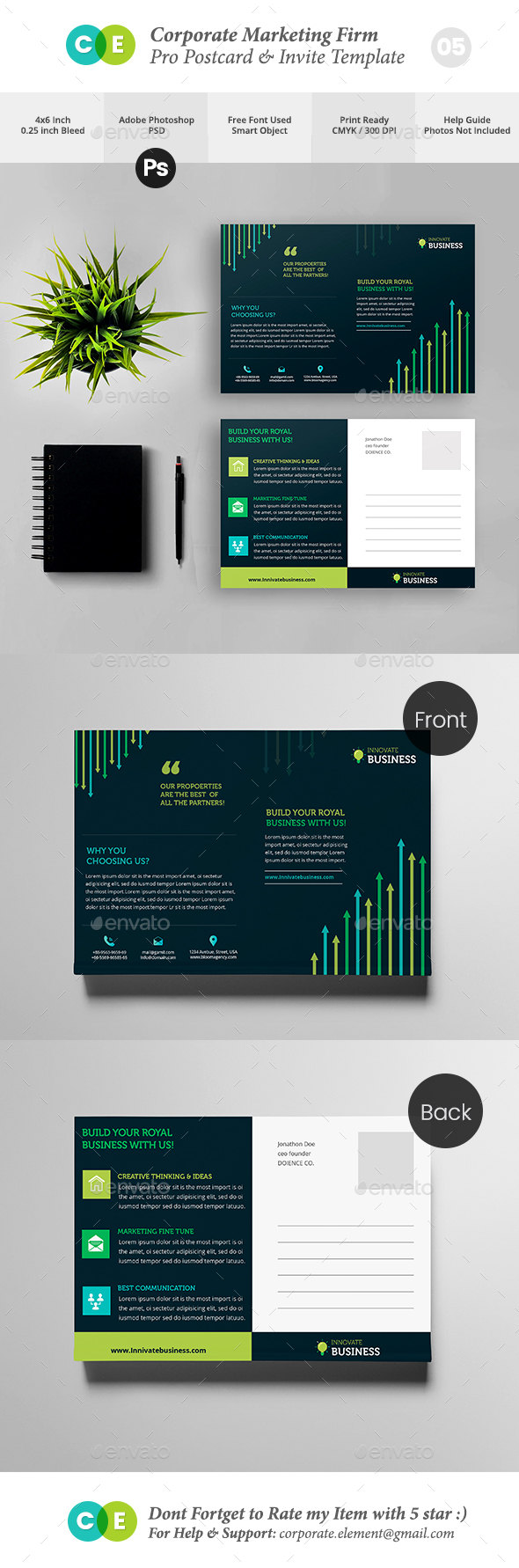Corporate Marketing Firm Pro Postcard Invite V05 - Cards & Invites Print Templates