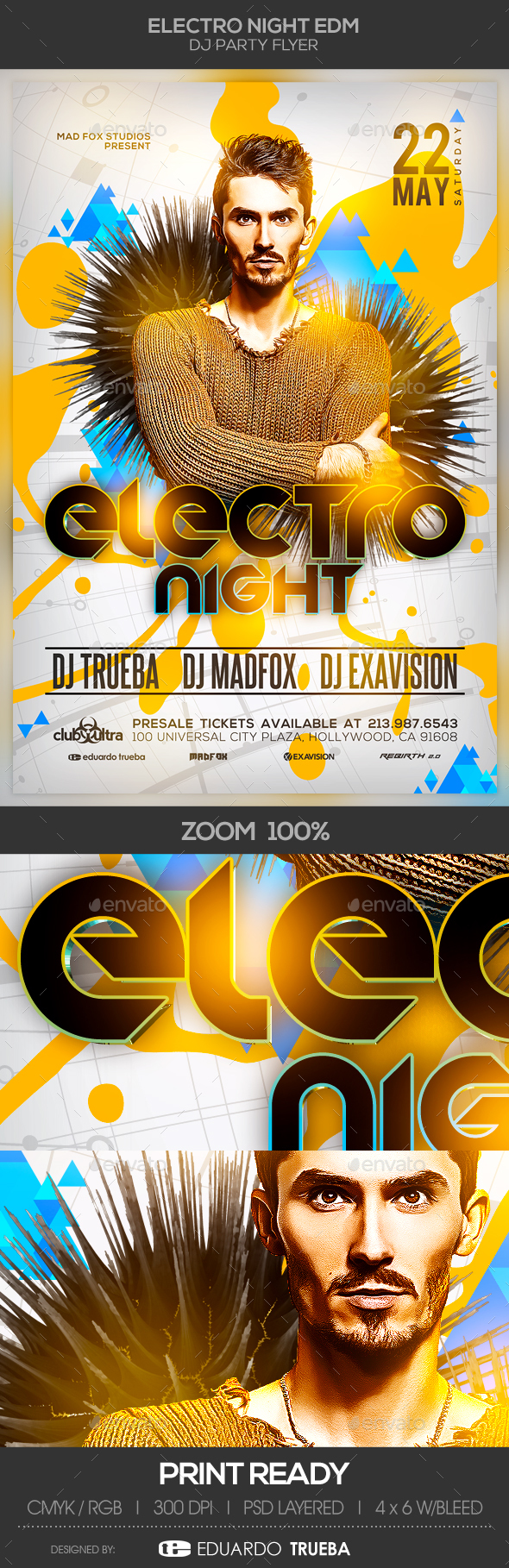 Electro Night EDM Dj Party Flyer - Clubs & Parties Events