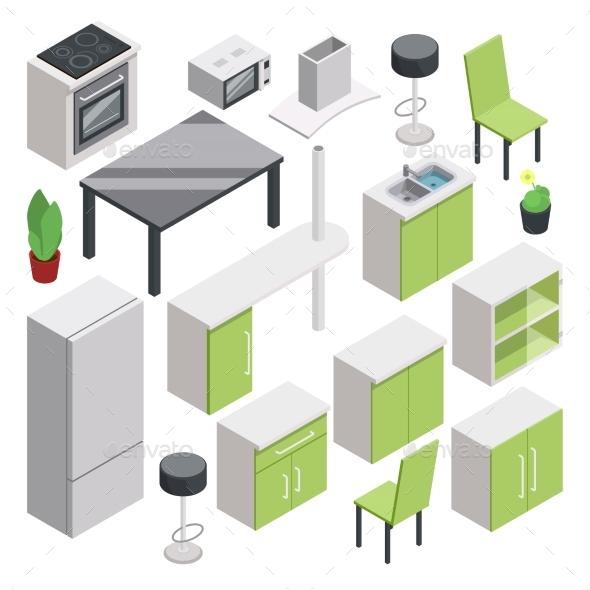 3D Room Design. Vector Isometric Furniture Set - Objects Vectors