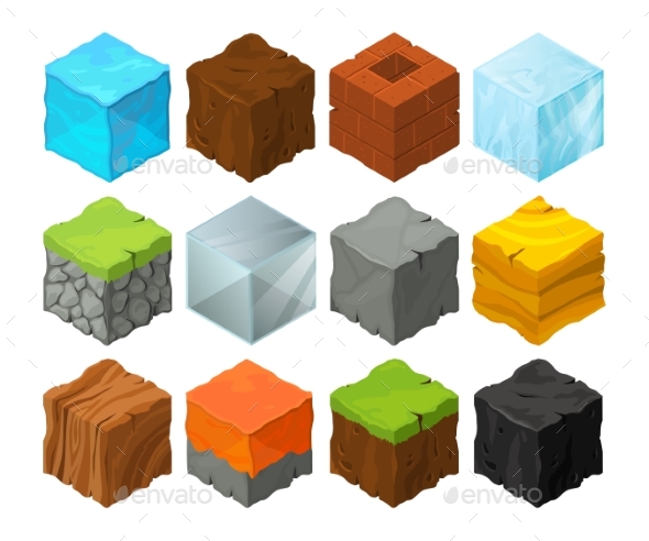 Isometric Blocks with Different Texture for 3D - Web Elements Vectors