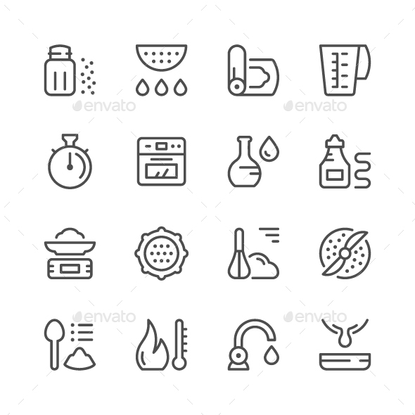 Cooking Related Set Line Icons - Man-made objects Objects