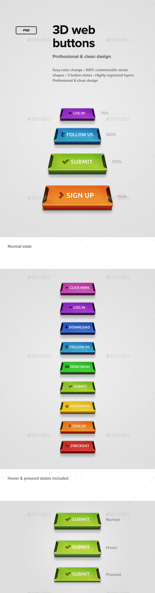 3D Web Buttons - Buttons Web Elements