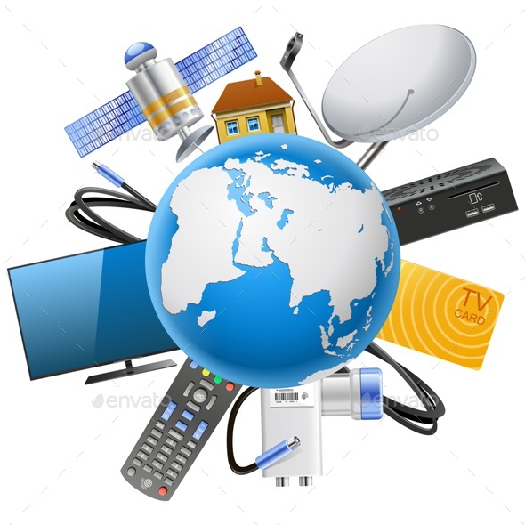 Vector Planet with Satellite Equipment - Media Technology