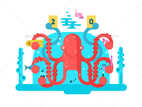 Octopus Character Design Flat - Animals Characters