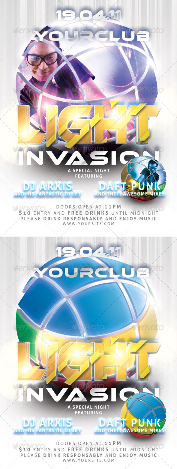 Light Invasion Flyer Template - Clubs & Parties Events