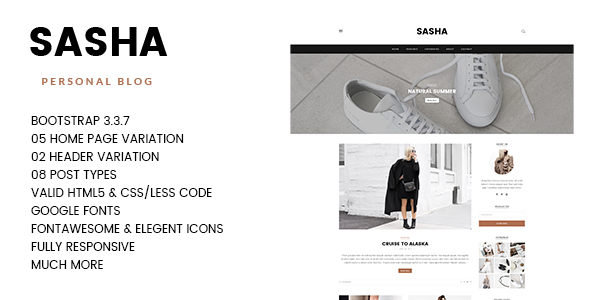 SASHA - Lifestyle, Storyteller Responsive Blogging HTML5 Template with PSD Files - Personal Site Templates