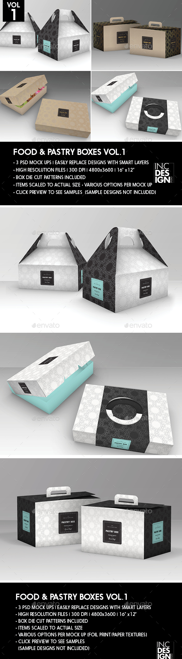 Food Pastry Boxes Vol.1: Cake | Donut | Pastry Take Out Packaging Mock Ups