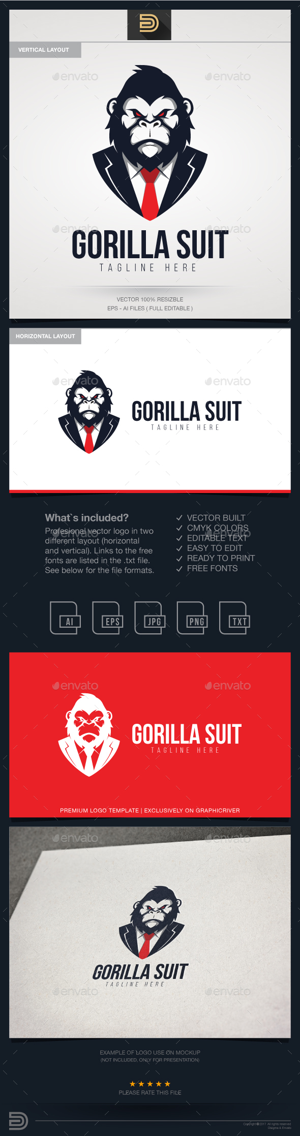 Gorilla Suit Logo - Animals Logo Templates