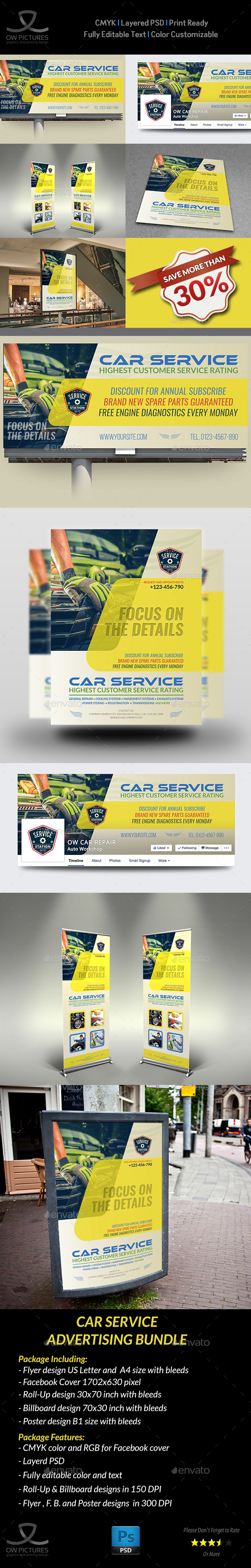 Car Service Advertising Bundle - Signage Print Templates