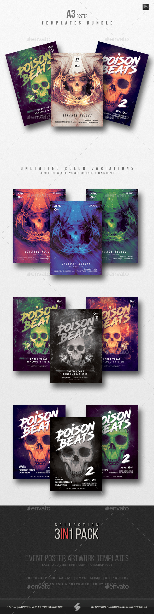 Hardcore Neurofunk - Party Flyer / Poster Templates Bundle - Clubs & Parties Events