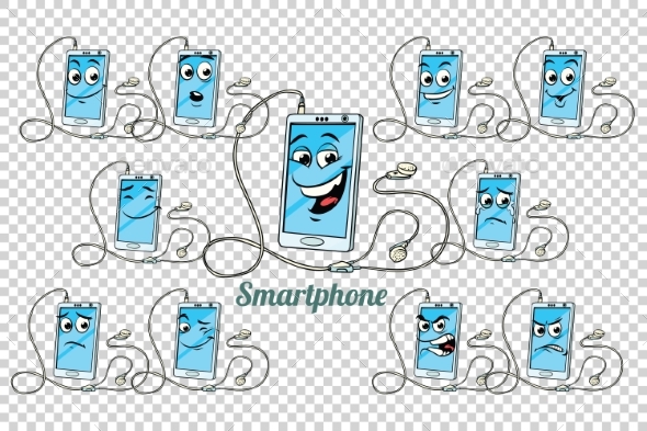 Smartphone Headphones Emotions Characters - Technology Conceptual