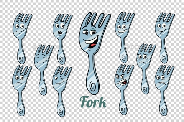 Diner Fork Emotions Characters Collection Set - Food Objects