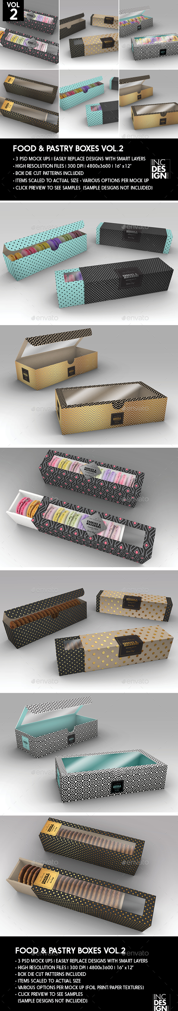 Food Pastry Boxes Vol.2: Cookies | Macarons | Pastry Take Out Packaging Mock Ups