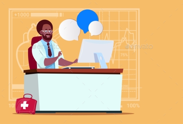 GraphicRiver Doctor Sitting at Computer Online 20337155 GraphicRiver Doctor Sitting at Computer Online 20337155
