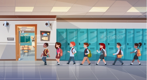GraphicRiver Group of Pupils Walking In School Corridor 20337355 GraphicRiver Group of Pupils Walking In School Corridor 20337355