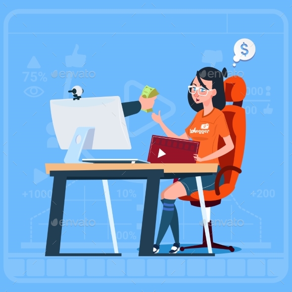 GraphicRiver Girl Blogger Sit At Computer Streaming Video Blogs 20337689 GraphicRiver Girl Blogger Sit At Computer Streaming Video Blogs 20337689