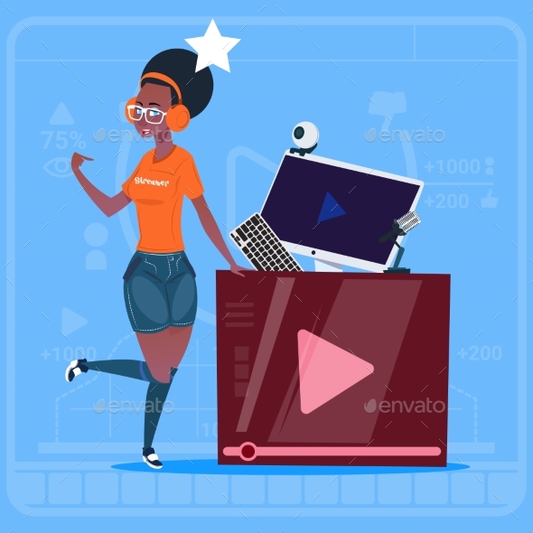 GraphicRiver African American Girl Over Vlogger Channel Screen 20337692 GraphicRiver African American Girl Over Vlogger Channel Screen 20337692