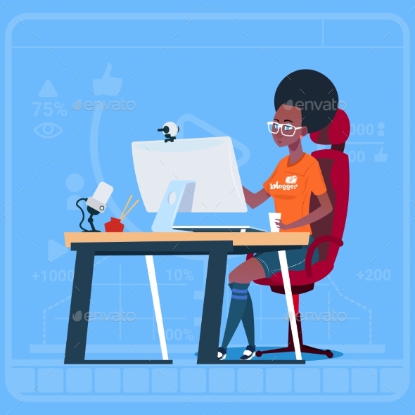 GraphicRiver African American Girl Blogger Sit At Computer 20337713 GraphicRiver African American Girl Blogger Sit At Computer 20337713