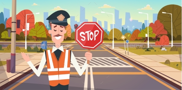 GraphicRiver Guard With Stop Sign on Road With Crosswalk 20337813 GraphicRiver Guard With Stop Sign on Road With Crosswalk 20337813