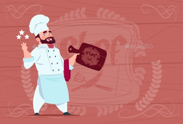 Chef Holds Board Smiling Cartoon - People Characters