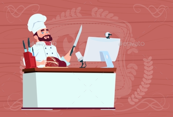 Chef Making Video Blog Cooking at Computer - Web Technology