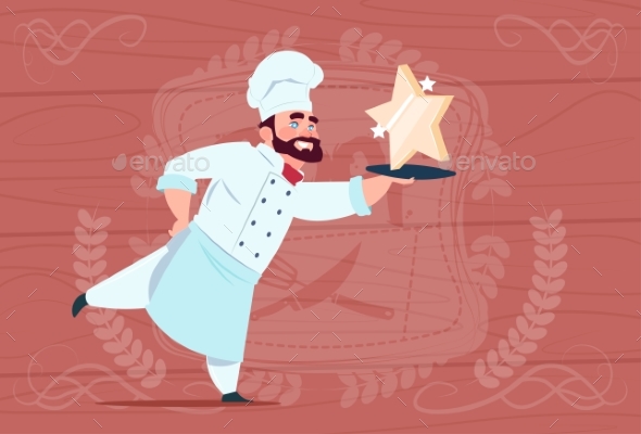 Chef Holds Star Award Smiling Cartoon - People Characters