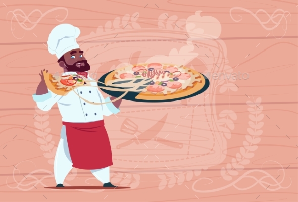 Chef Holding Pizza Smiling - Food Objects