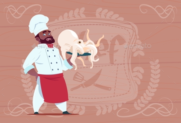 Chef Holds Octopus Smiling - Miscellaneous Vectors