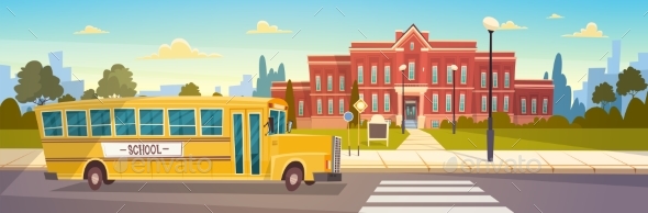GraphicRiver Yellow Bus In Front Of School Building Pupils 20338064 GraphicRiver Yellow Bus In Front Of School Building Pupils 20338064