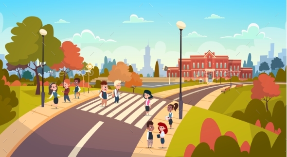 GraphicRiver Group of Pupils Walking on Crosswalk Mix Race 20338089 GraphicRiver Group of Pupils Walking on Crosswalk Mix Race 20338089
